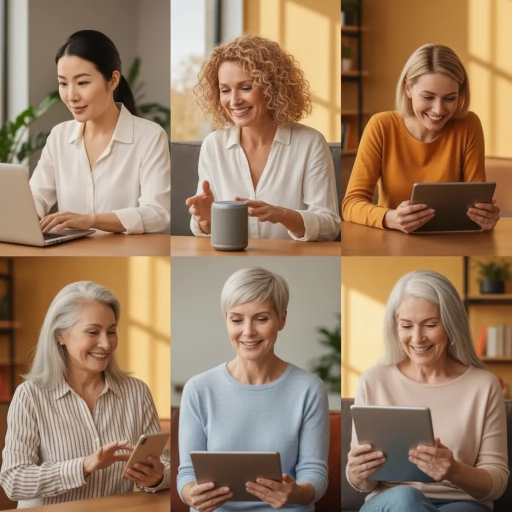 Seniorki kobiety 60+ pewne siebie i zaangażowane w naukę technologii